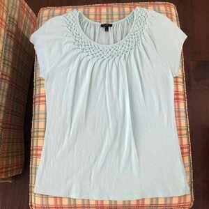 Talbots Mint Green Tee Shirt with Braided Fabric Around Neck - Size LP ❇️
